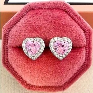 NEW! 925 Sterling Silver Pink Sapphire Heart Stud Earrings